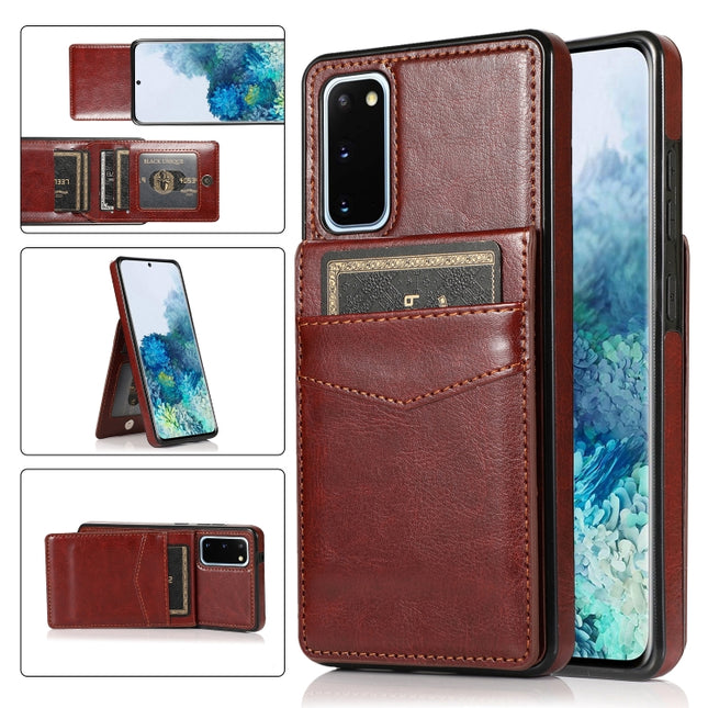 For Samsung Galaxy S20 Solid Color PC + TPU Protective Case with Holder & Card Slots(Brown)-garmade.com