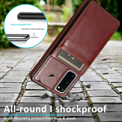 For Samsung Galaxy S20 Solid Color PC + TPU Protective Case with Holder & Card Slots(Brown)-garmade.com