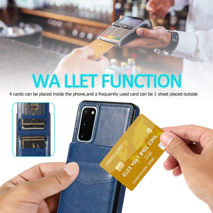For Samsung Galaxy S20 Solid Color PC + TPU Protective Case with Holder & Card Slots(Blue)-garmade.com