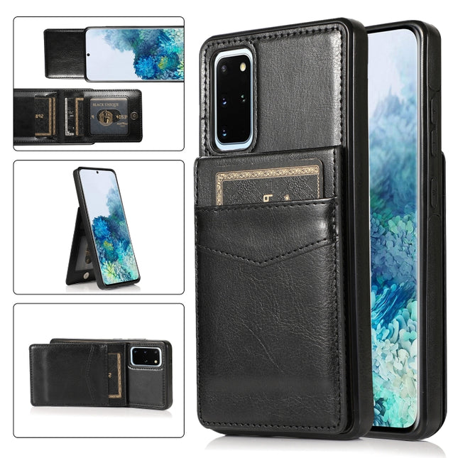 For Samsung Galaxy S20 Plus Solid Color PC + TPU Protective Case with Holder & Card Slots(Black)-garmade.com