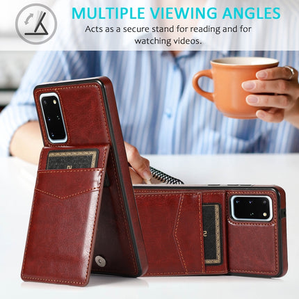 For Samsung Galaxy S20 Plus Solid Color PC + TPU Protective Case with Holder & Card Slots(Brown)-garmade.com