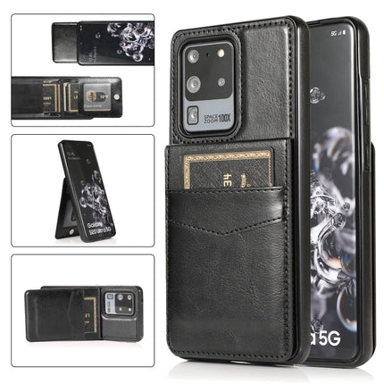 For Samsung Galaxy S20 Ultra Solid Color PC + TPU Protective Case with Holder & Card Slots(Black)-garmade.com