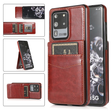 For Samsung Galaxy S20 Ultra Solid Color PC + TPU Protective Case with Holder & Card Slots(Brown)-garmade.com