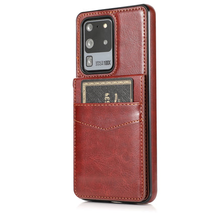 For Samsung Galaxy S20 Ultra Solid Color PC + TPU Protective Case with Holder & Card Slots(Brown)-garmade.com