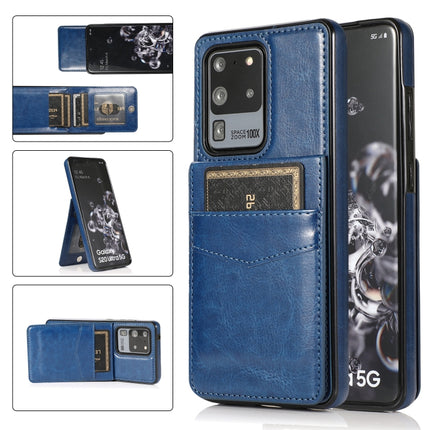 For Samsung Galaxy S20 Ultra Solid Color PC + TPU Protective Case with Holder & Card Slots(Blue)-garmade.com