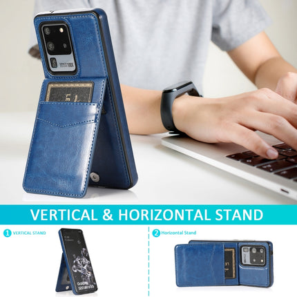 For Samsung Galaxy S20 Ultra Solid Color PC + TPU Protective Case with Holder & Card Slots(Blue)-garmade.com