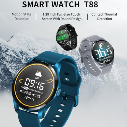 T88 1.28 inch TFT Color Screen IP67 Waterproof Smart Watch, Support Body Temperature Monitoring / Sleep Monitoring / Heart Rate Monitoring(Grey)-garmade.com
