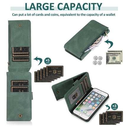 Skin-feel Crazy Horse Texture Zipper Wallet Bag Horizontal Flip Leather Case with Holder & Card Slots & Wallet & Lanyard For iPhone 6(Dark Green)-garmade.com