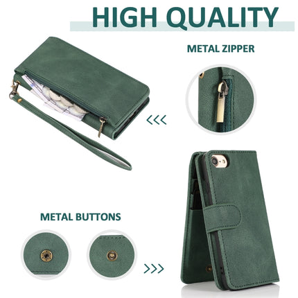 Skin-feel Crazy Horse Texture Zipper Wallet Bag Horizontal Flip Leather Case with Holder & Card Slots & Wallet & Lanyard For iPhone 6(Dark Green)-garmade.com