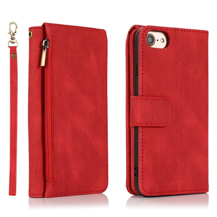 Skin-feel Crazy Horse Texture Zipper Wallet Bag Horizontal Flip Leather Case with Holder & Card Slots & Wallet & Lanyard For iPhone 6(Red)-garmade.com