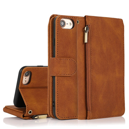 Skin-feel Crazy Horse Texture Zipper Wallet Bag Horizontal Flip Leather Case with Holder & Card Slots & Wallet & Lanyard For iPhone 6(Brown)-garmade.com