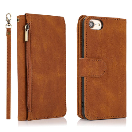 Skin-feel Crazy Horse Texture Zipper Wallet Bag Horizontal Flip Leather Case with Holder & Card Slots & Wallet & Lanyard For iPhone 6(Brown)-garmade.com