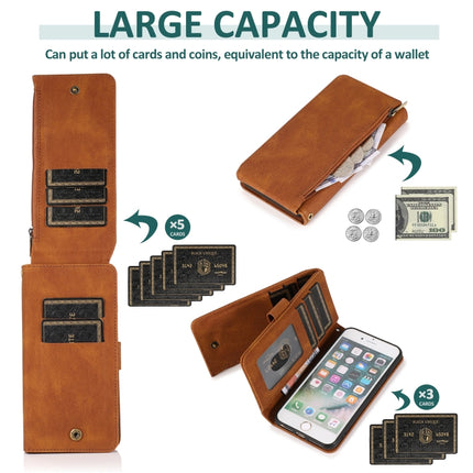 Skin-feel Crazy Horse Texture Zipper Wallet Bag Horizontal Flip Leather Case with Holder & Card Slots & Wallet & Lanyard For iPhone 6(Brown)-garmade.com