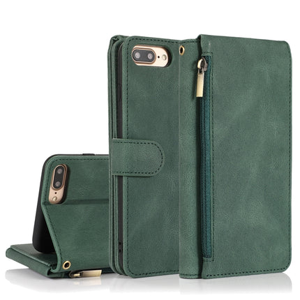 Skin-feel Crazy Horse Texture Zipper Wallet Bag Horizontal Flip Leather Case with Holder & Card Slots & Wallet & Lanyard For iPhone 6 Plus(Dark Green)-garmade.com