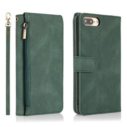 Skin-feel Crazy Horse Texture Zipper Wallet Bag Horizontal Flip Leather Case with Holder & Card Slots & Wallet & Lanyard For iPhone 6 Plus(Dark Green)-garmade.com