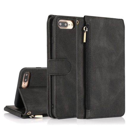 Skin-feel Crazy Horse Texture Zipper Wallet Bag Horizontal Flip Leather Case with Holder & Card Slots & Wallet & Lanyard For iPhone 6 Plus(Black)-garmade.com