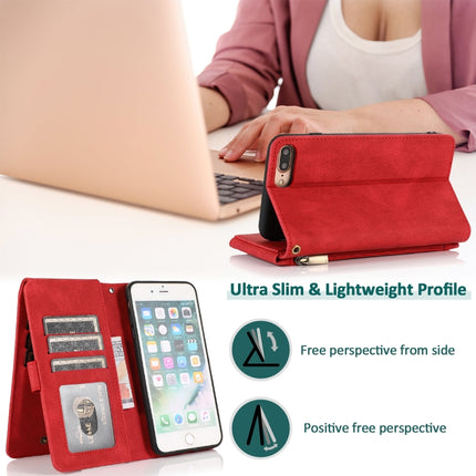 Skin-feel Crazy Horse Texture Zipper Wallet Bag Horizontal Flip Leather Case with Holder & Card Slots & Wallet & Lanyard For iPhone 6 Plus(Red)-garmade.com