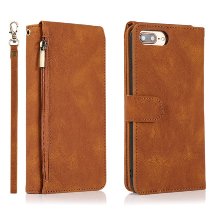 Skin-feel Crazy Horse Texture Zipper Wallet Bag Horizontal Flip Leather Case with Holder & Card Slots & Wallet & Lanyard For iPhone 6 Plus(Brown)-garmade.com
