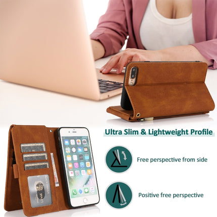 Skin-feel Crazy Horse Texture Zipper Wallet Bag Horizontal Flip Leather Case with Holder & Card Slots & Wallet & Lanyard For iPhone 6 Plus(Brown)-garmade.com