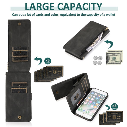 Skin-feel Crazy Horse Texture Zipper Wallet Bag Horizontal Flip Leather Case with Holder & Card Slots & Wallet & Lanyard For iPhone SE 2020 / 8 / 7(Black)-garmade.com