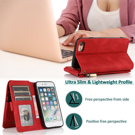 Skin-feel Crazy Horse Texture Zipper Wallet Bag Horizontal Flip Leather Case with Holder & Card Slots & Wallet & Lanyard For iPhone SE 2020 / 8 / 7(Red)-garmade.com