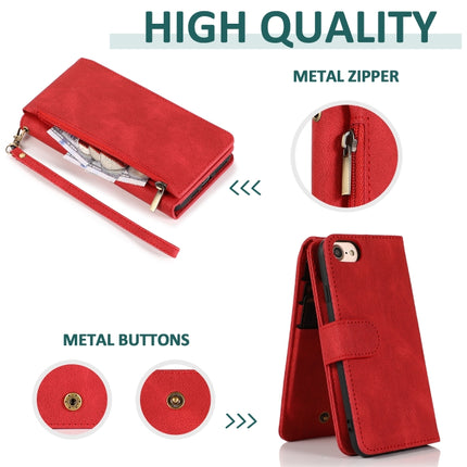Skin-feel Crazy Horse Texture Zipper Wallet Bag Horizontal Flip Leather Case with Holder & Card Slots & Wallet & Lanyard For iPhone SE 2020 / 8 / 7(Red)-garmade.com