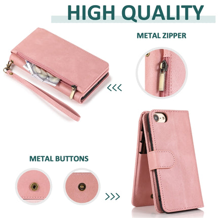 Skin-feel Crazy Horse Texture Zipper Wallet Bag Horizontal Flip Leather Case with Holder & Card Slots & Wallet & Lanyard For iPhone SE 2020 / 8 / 7(Rose Gold)-garmade.com