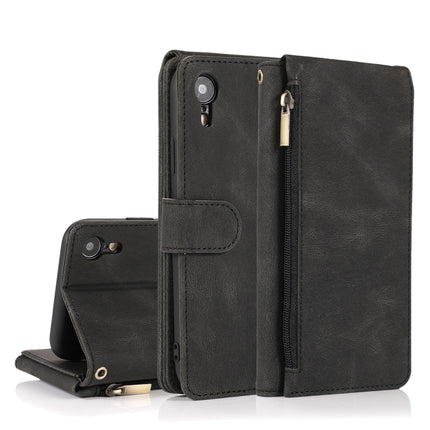 Skin-feel Crazy Horse Texture Zipper Wallet Bag Horizontal Flip Leather Case with Holder & Card Slots & Wallet & Lanyard For iPhone XR(Black)-garmade.com