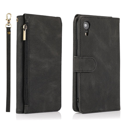 Skin-feel Crazy Horse Texture Zipper Wallet Bag Horizontal Flip Leather Case with Holder & Card Slots & Wallet & Lanyard For iPhone XR(Black)-garmade.com