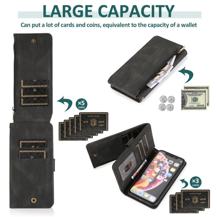 Skin-feel Crazy Horse Texture Zipper Wallet Bag Horizontal Flip Leather Case with Holder & Card Slots & Wallet & Lanyard For iPhone XR(Black)-garmade.com