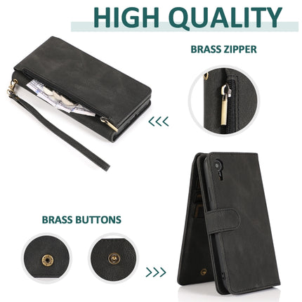 Skin-feel Crazy Horse Texture Zipper Wallet Bag Horizontal Flip Leather Case with Holder & Card Slots & Wallet & Lanyard For iPhone XR(Black)-garmade.com