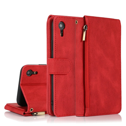 Skin-feel Crazy Horse Texture Zipper Wallet Bag Horizontal Flip Leather Case with Holder & Card Slots & Wallet & Lanyard For iPhone XR(Red)-garmade.com