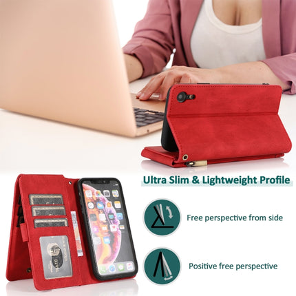 Skin-feel Crazy Horse Texture Zipper Wallet Bag Horizontal Flip Leather Case with Holder & Card Slots & Wallet & Lanyard For iPhone XR(Red)-garmade.com