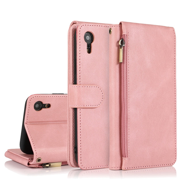 Skin-feel Crazy Horse Texture Zipper Wallet Bag Horizontal Flip Leather Case with Holder & Card Slots & Wallet & Lanyard For iPhone XR(Rose Gold)-garmade.com