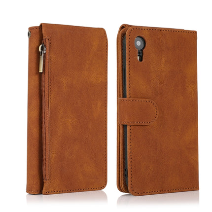 Skin-feel Crazy Horse Texture Zipper Wallet Bag Horizontal Flip Leather Case with Holder & Card Slots & Wallet & Lanyard For iPhone XR(Brown)-garmade.com