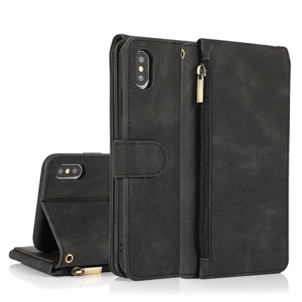 Skin-feel Crazy Horse Texture Zipper Wallet Bag Horizontal Flip Leather Case with Holder & Card Slots & Wallet & Lanyard For iPhone XS Max(Black)-garmade.com