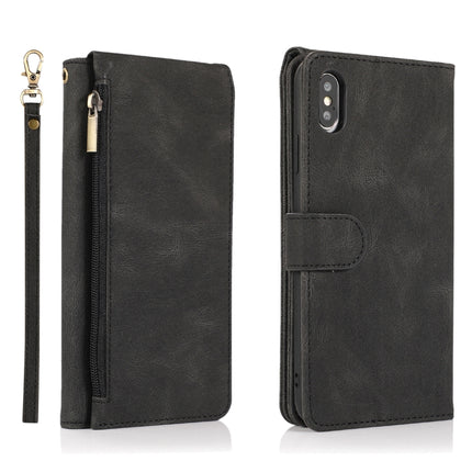 Skin-feel Crazy Horse Texture Zipper Wallet Bag Horizontal Flip Leather Case with Holder & Card Slots & Wallet & Lanyard For iPhone XS Max(Black)-garmade.com
