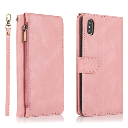 Skin-feel Crazy Horse Texture Zipper Wallet Bag Horizontal Flip Leather Case with Holder & Card Slots & Wallet & Lanyard For iPhone XS Max(Rose Gold)-garmade.com
