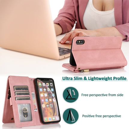Skin-feel Crazy Horse Texture Zipper Wallet Bag Horizontal Flip Leather Case with Holder & Card Slots & Wallet & Lanyard For iPhone XS Max(Rose Gold)-garmade.com