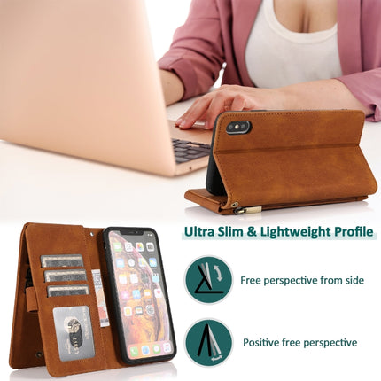 Skin-feel Crazy Horse Texture Zipper Wallet Bag Horizontal Flip Leather Case with Holder & Card Slots & Wallet & Lanyard For iPhone XS Max(Brown)-garmade.com
