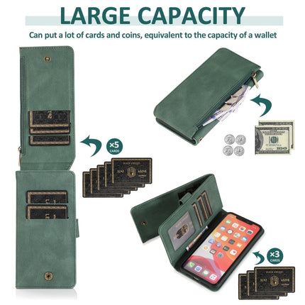 Skin-feel Crazy Horse Texture Zipper Wallet Bag Horizontal Flip Leather Case with Holder & Card Slots & Wallet & Lanyard For iPhone 11(Dark Green)-garmade.com