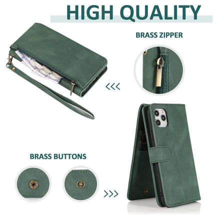 Skin-feel Crazy Horse Texture Zipper Wallet Bag Horizontal Flip Leather Case with Holder & Card Slots & Wallet & Lanyard For iPhone 11(Dark Green)-garmade.com