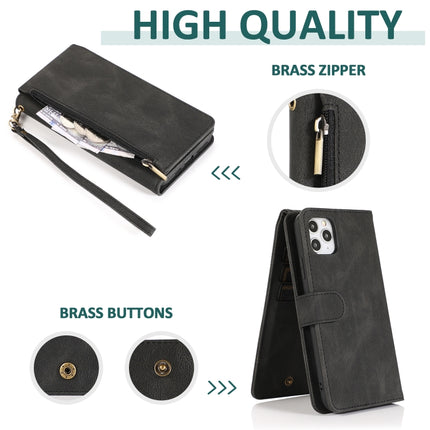 Skin-feel Crazy Horse Texture Zipper Wallet Bag Horizontal Flip Leather Case with Holder & Card Slots & Wallet & Lanyard For iPhone 11(Black)-garmade.com