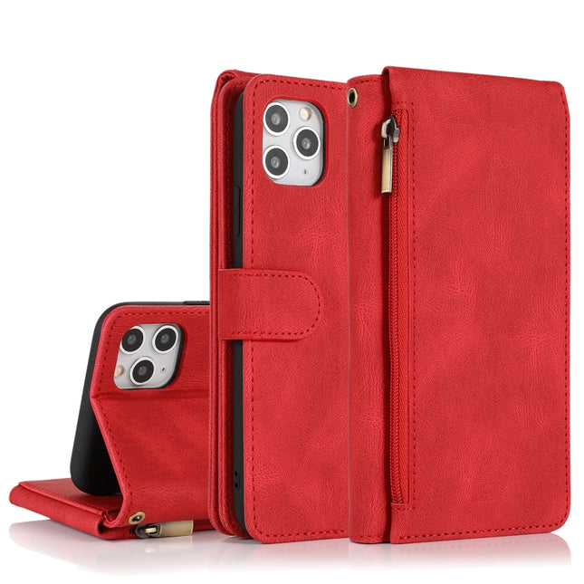 Skin-feel Crazy Horse Texture Zipper Wallet Bag Horizontal Flip Leather Case with Holder & Card Slots & Wallet & Lanyard For iPhone 11(Red)-garmade.com