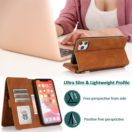 Skin-feel Crazy Horse Texture Zipper Wallet Bag Horizontal Flip Leather Case with Holder & Card Slots & Wallet & Lanyard For iPhone 11(Brown)-garmade.com