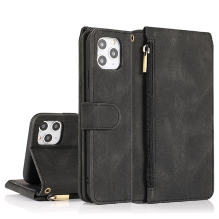 Skin-feel Crazy Horse Texture Zipper Wallet Bag Horizontal Flip Leather Case with Holder & Card Slots & Wallet & Lanyard For iPhone 11 Pro(Black)-garmade.com