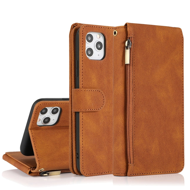 Skin-feel Crazy Horse Texture Zipper Wallet Bag Horizontal Flip Leather Case with Holder & Card Slots & Wallet & Lanyard For iPhone 11 Pro(Brown)-garmade.com