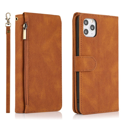 Skin-feel Crazy Horse Texture Zipper Wallet Bag Horizontal Flip Leather Case with Holder & Card Slots & Wallet & Lanyard For iPhone 11 Pro(Brown)-garmade.com