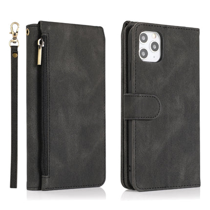 Skin-feel Crazy Horse Texture Zipper Wallet Bag Horizontal Flip Leather Case with Holder & Card Slots & Wallet & Lanyard For iPhone 11 Pro Max(Black)-garmade.com