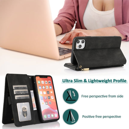 Skin-feel Crazy Horse Texture Zipper Wallet Bag Horizontal Flip Leather Case with Holder & Card Slots & Wallet & Lanyard For iPhone 11 Pro Max(Black)-garmade.com